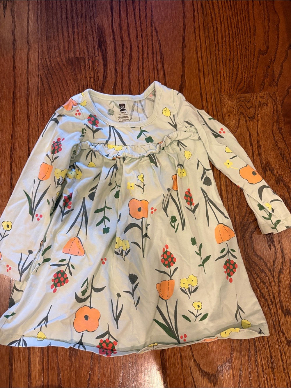 Tea Collection Light Green Fall Floral Long Sleeve Dress